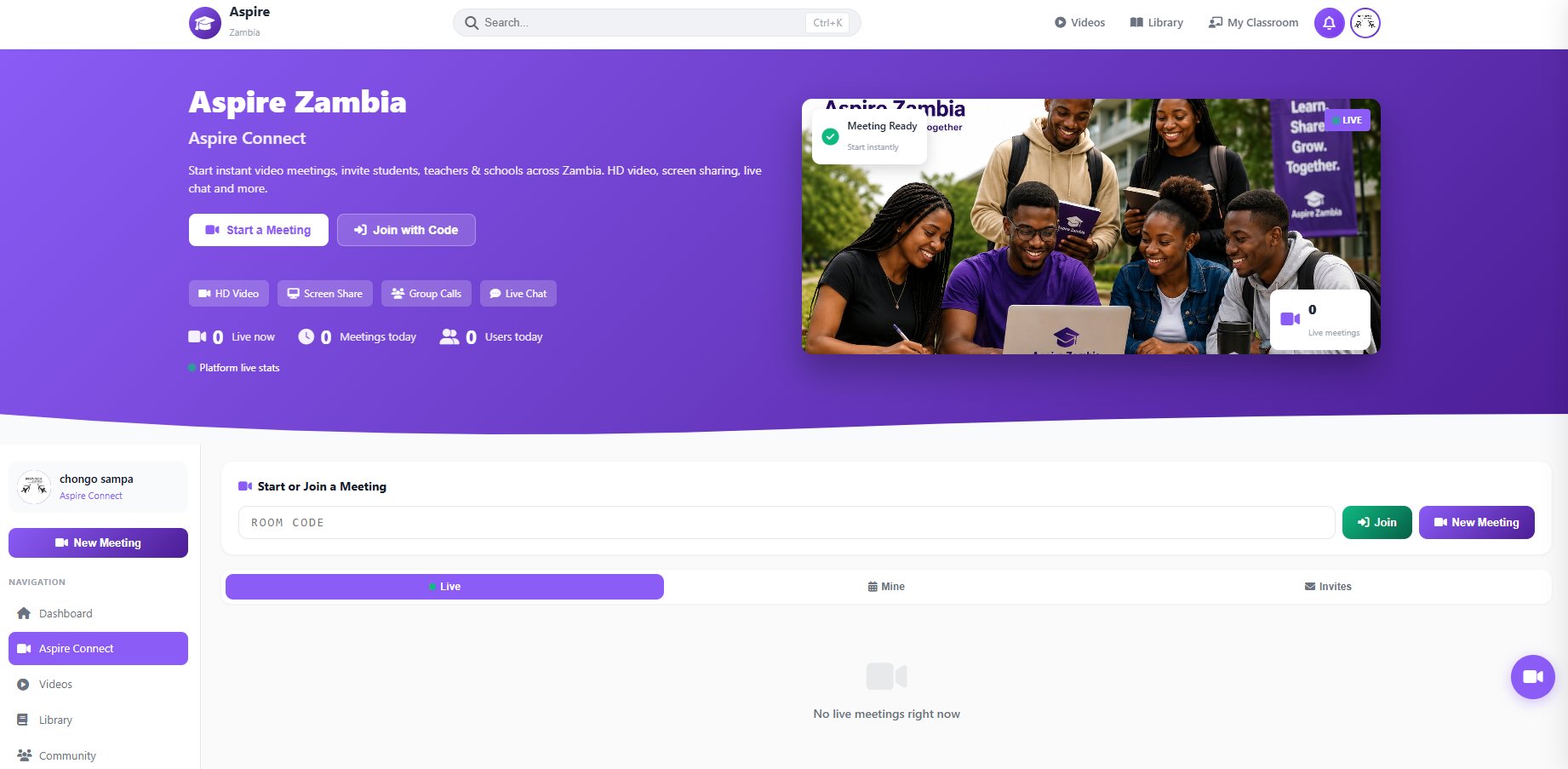 Aspire Zambia Connect interface